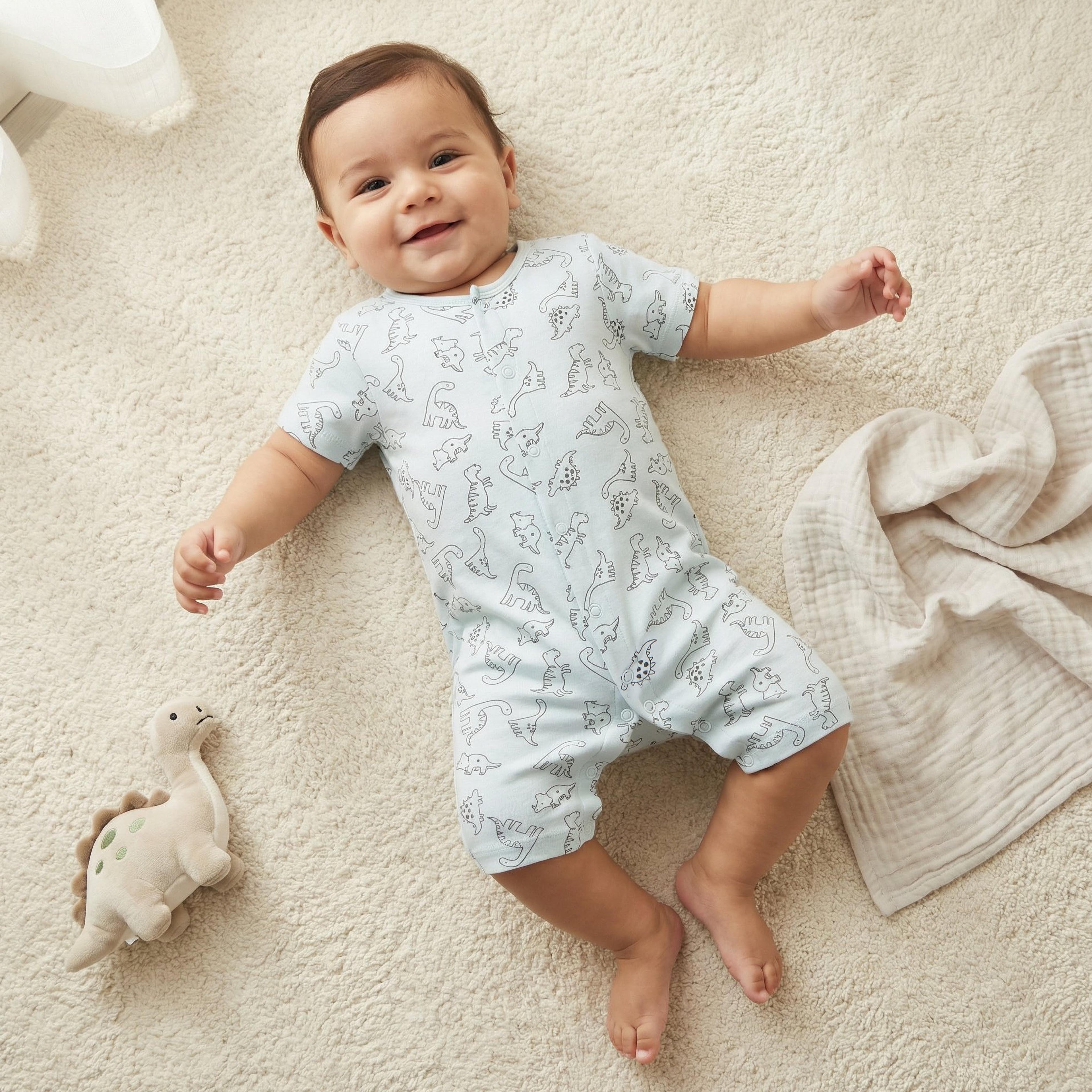 Juniors Round Neck Romper with Snap Button Closure - Cotton - Short Sleeves