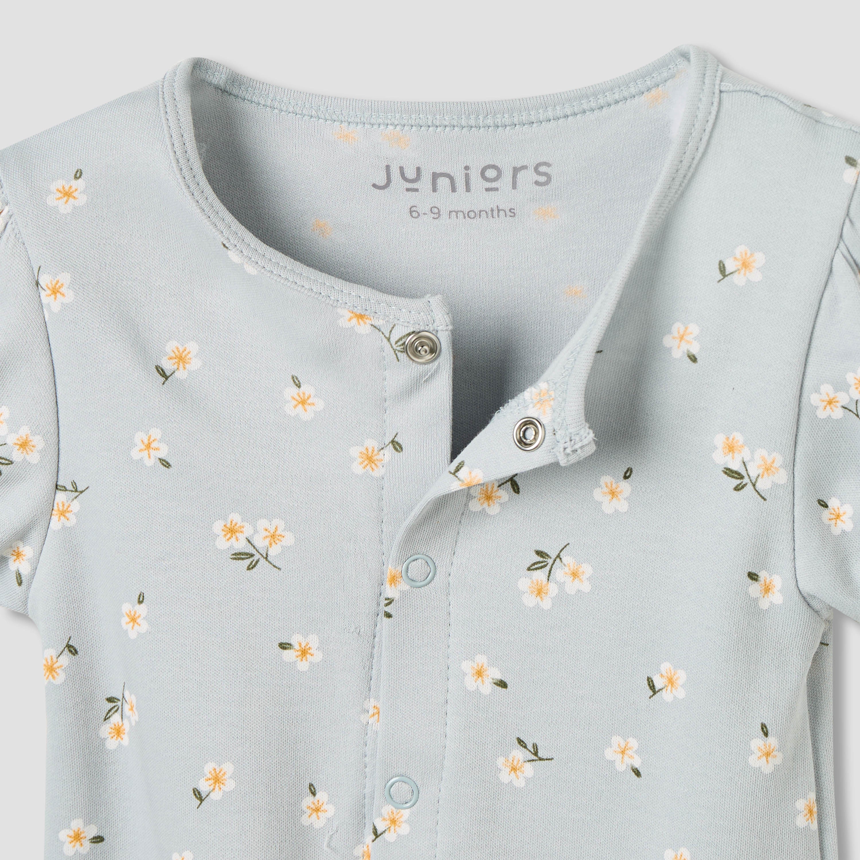Juniors Crew Neck Romper with Floral Print - Cotton - Short Sleeves