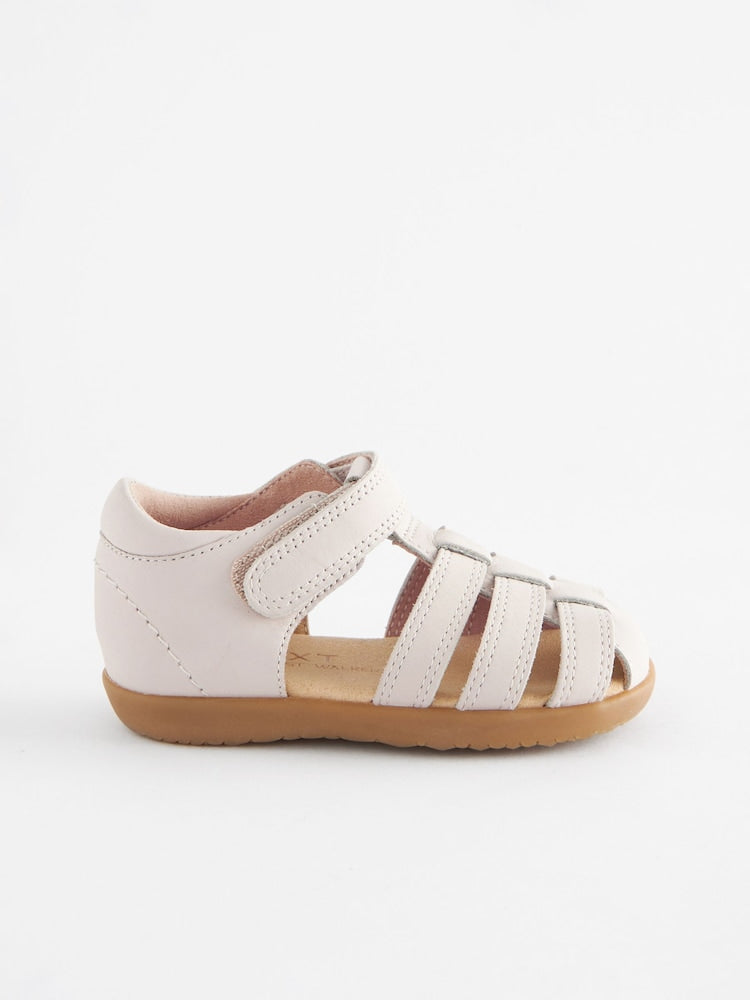 Stone Standard Fit (F) Baby Touch Fastening Leather First Walker Sandals