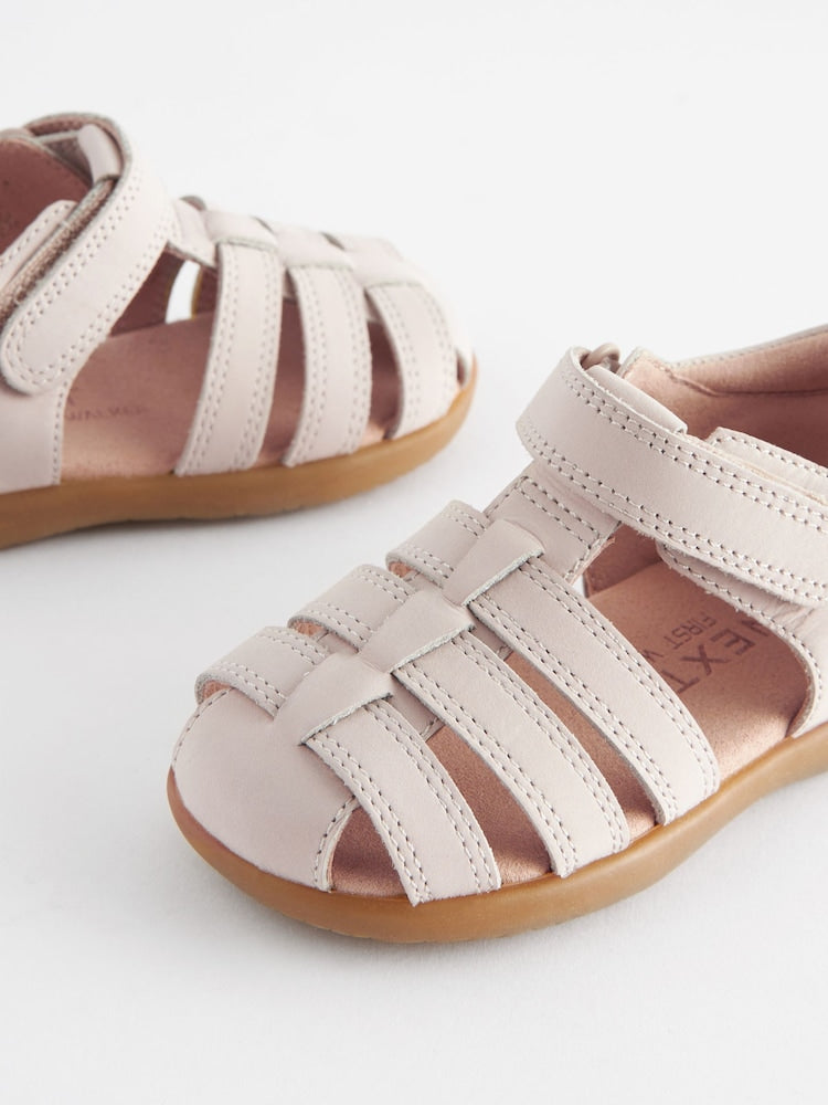 Stone Standard Fit (F) Baby Touch Fastening Leather First Walker Sandals