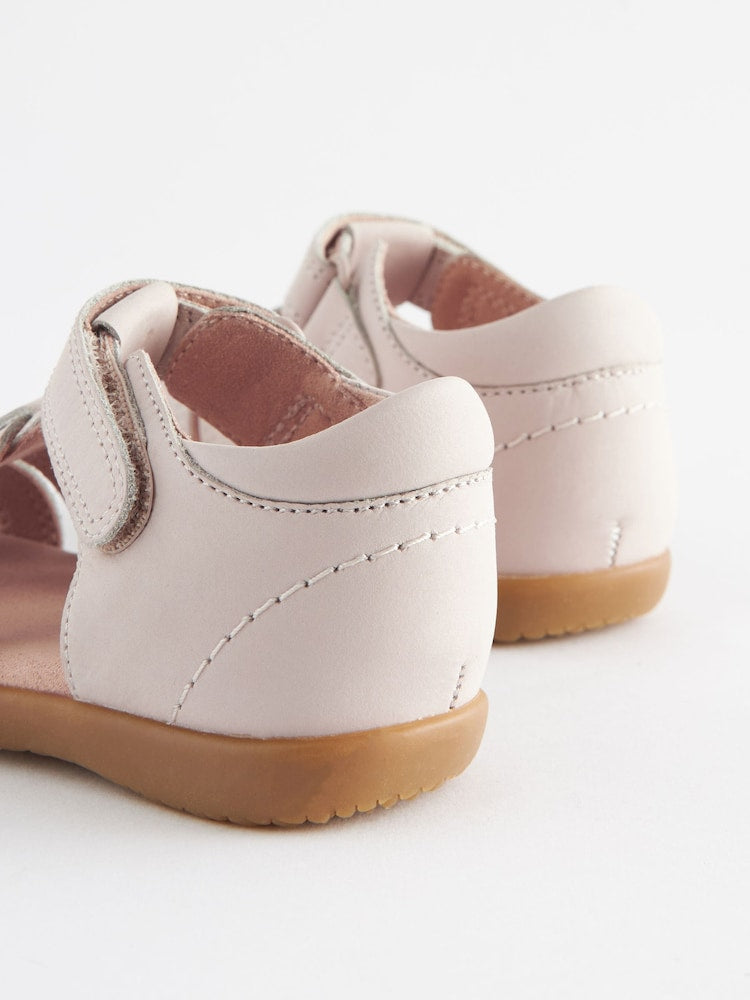 Stone Wide Fit (G) Baby Touch Fastening Leather First Walker Sandals - Size EU 19 (UK 3)