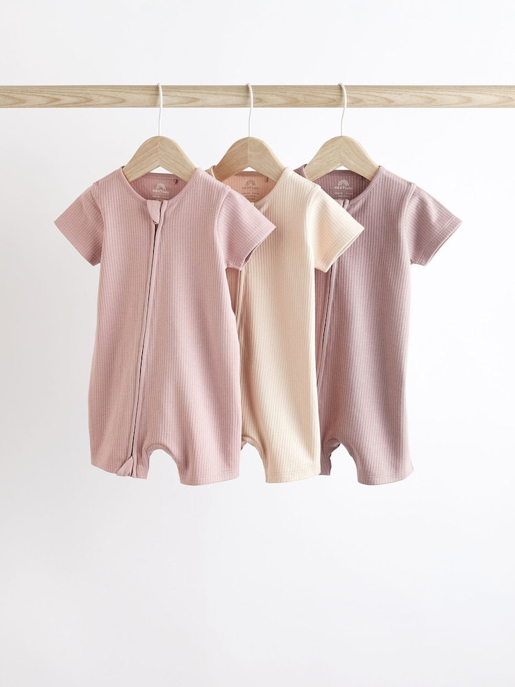 Pale Pink 3 Pack Two Way Zip Baby Romper (0mths-3yrs) - 12-18 Months (80-86cm)