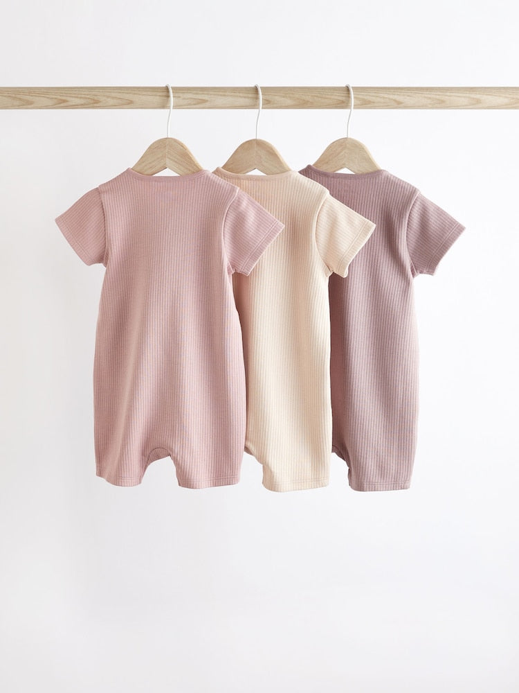 Pale Pink 3 Pack Two Way Zip Baby Romper (0mths-3yrs)