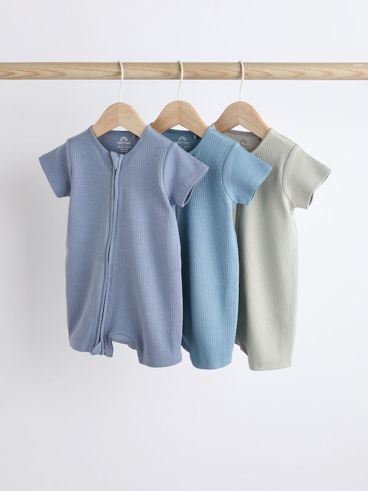Blue Baby Two Way Zip 100% Cotton Rompers 3 Pack (0-3yrs) - 12-18 Months (80-86cm)