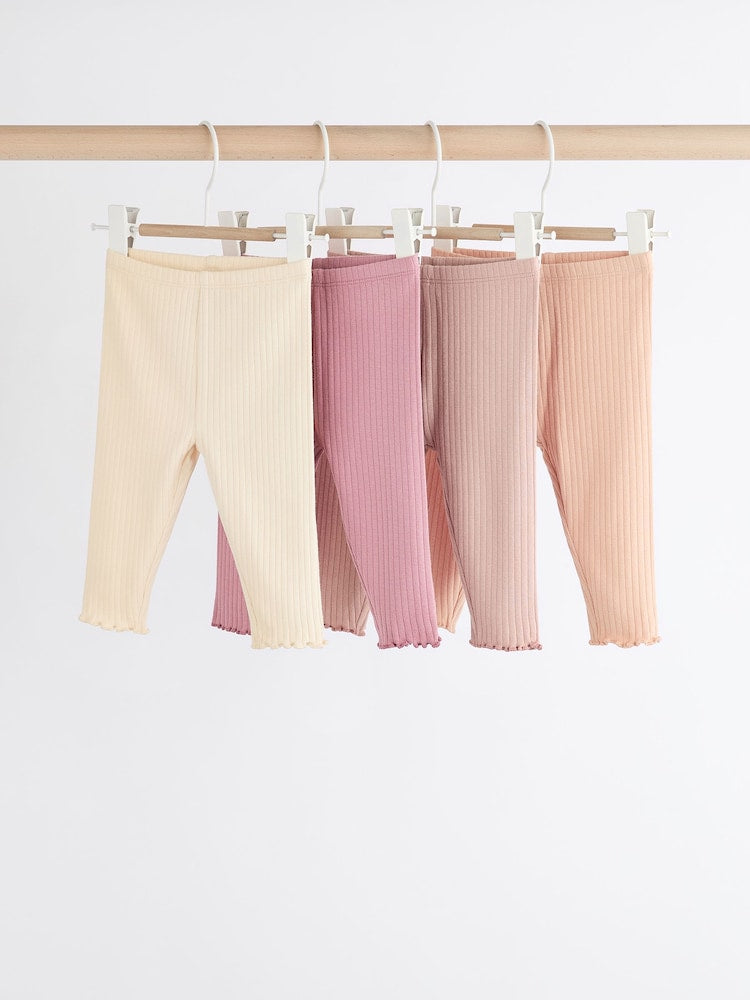 Pink Ribbed Baby Leggings 4 Pack (0mths-2yrs) - Size 50cm (First Size)