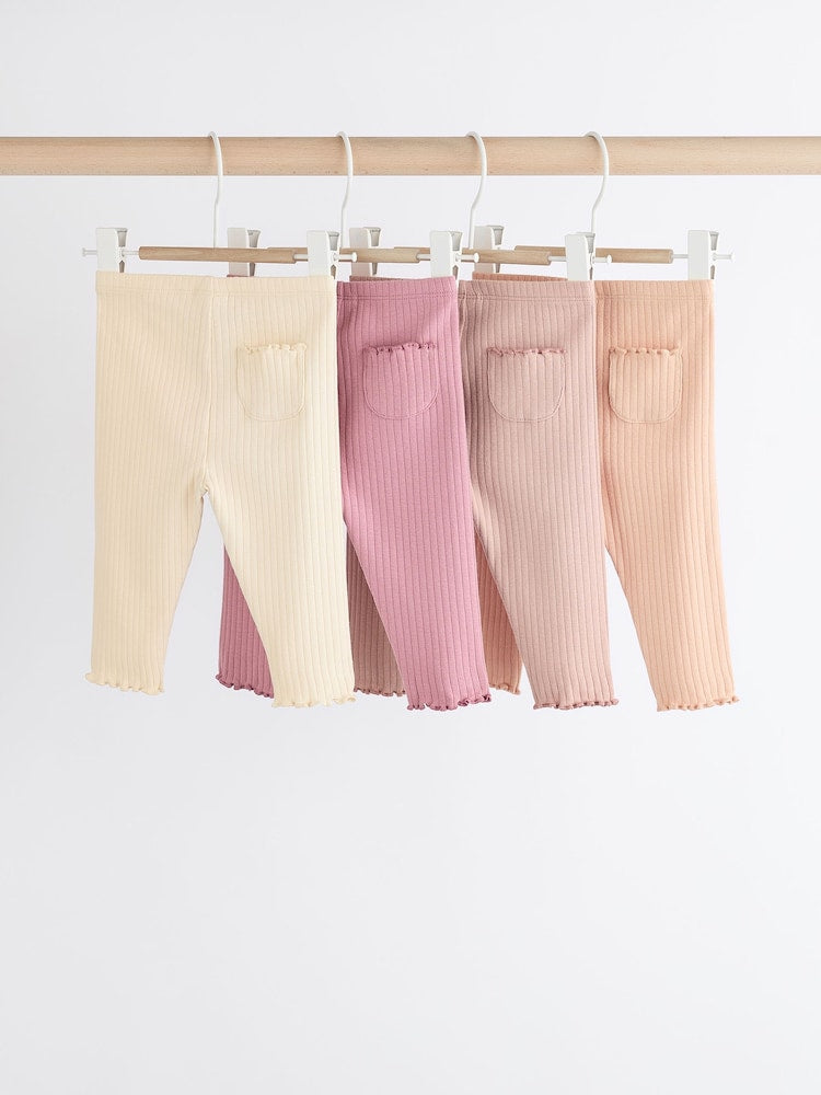 Pink Ribbed Baby Leggings 4 Pack (0mths-2yrs) - Size 50cm (First Size)