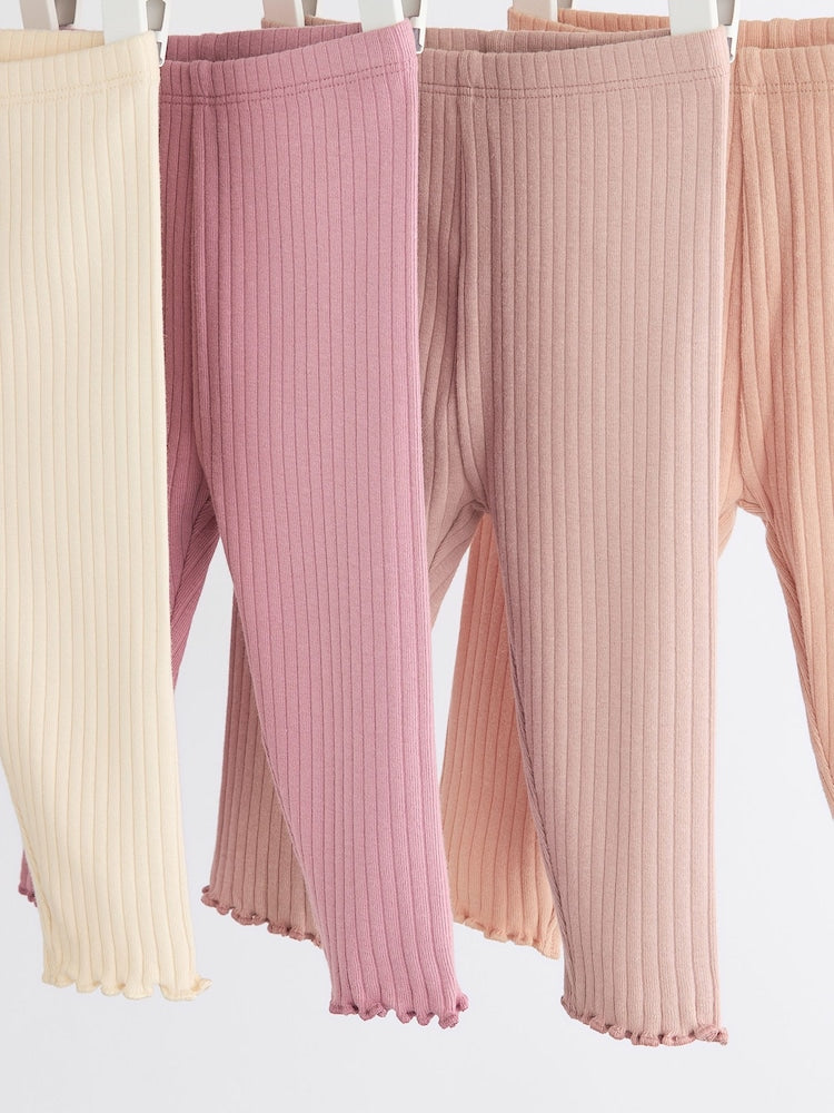 Pink Ribbed Baby Leggings 4 Pack (0mths-2yrs)