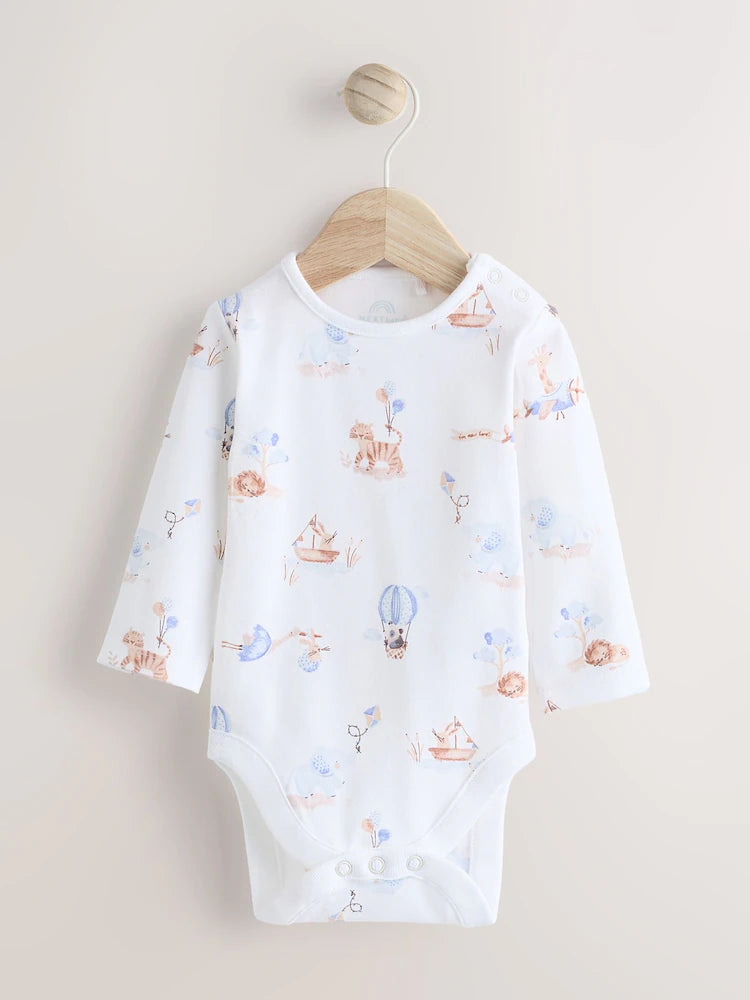 Blue Elephant Print Baby Velour Dungarees and Bodysuit Set (0-18mths)
