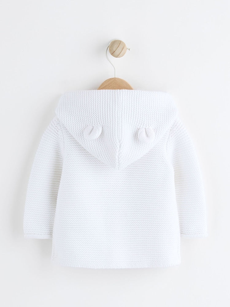 White Knitted Hooded Baby Cardigan - Size 50cm (First Size)