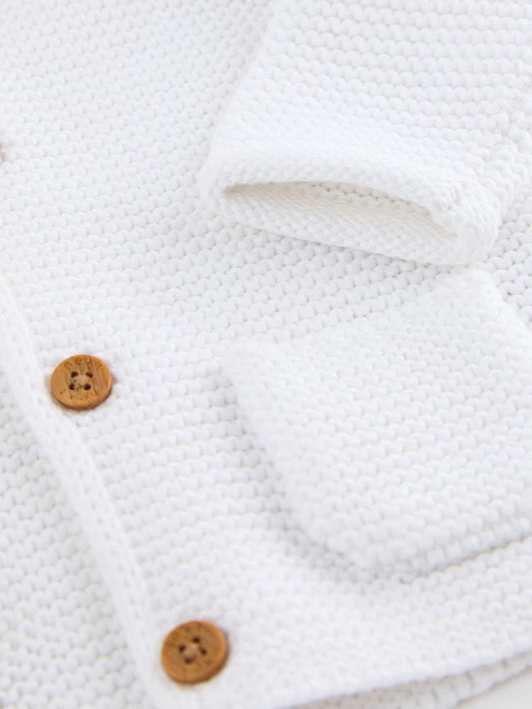 White Knitted Hooded Baby Cardigan - Size 50cm (First Size)