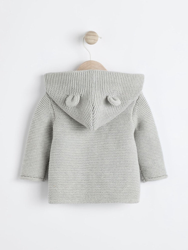 Grey Knitted Hooded Baby Cardigan