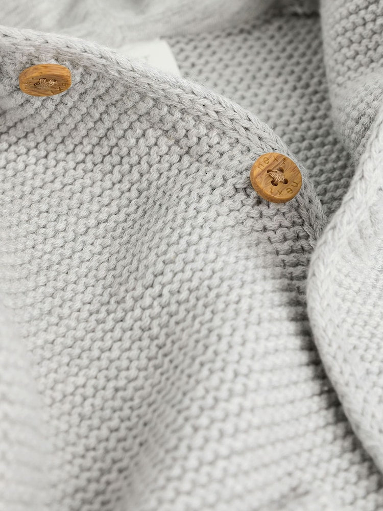 Grey Knitted Hooded Baby Cardigan - Size 50cm (First Size)