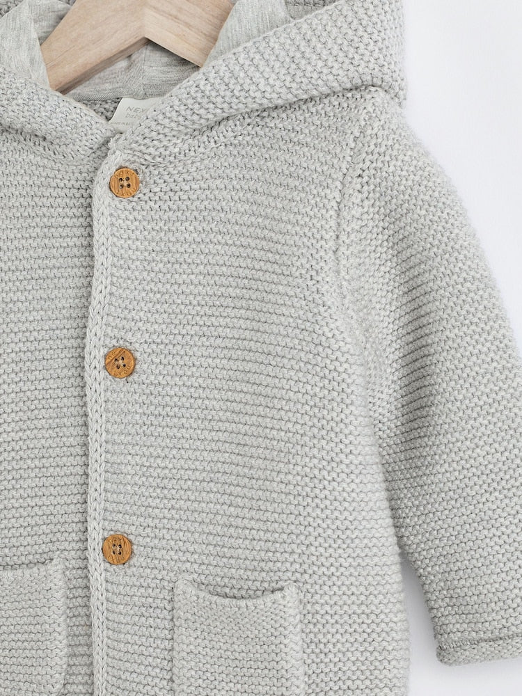 Grey Knitted Hooded Baby Cardigan