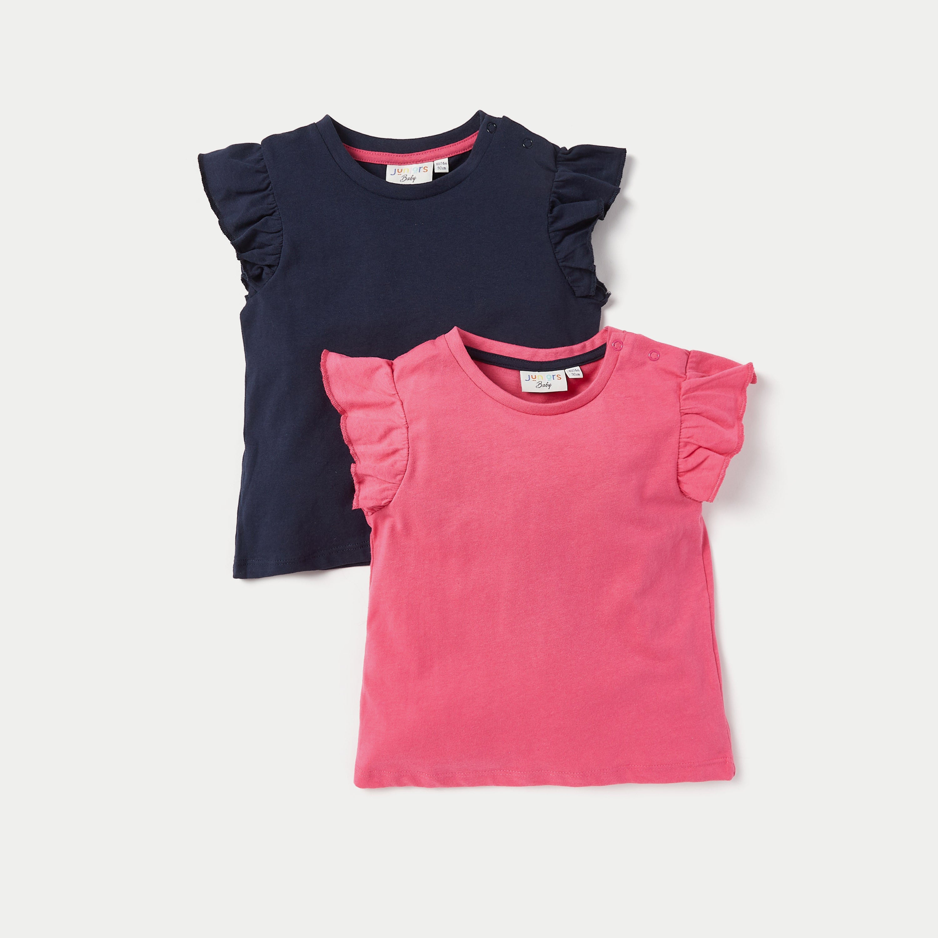 Juniors Solid Crew Neck T-shirt with Cap Sleeves - Set of 2 - Multicolour / 12-18 mths