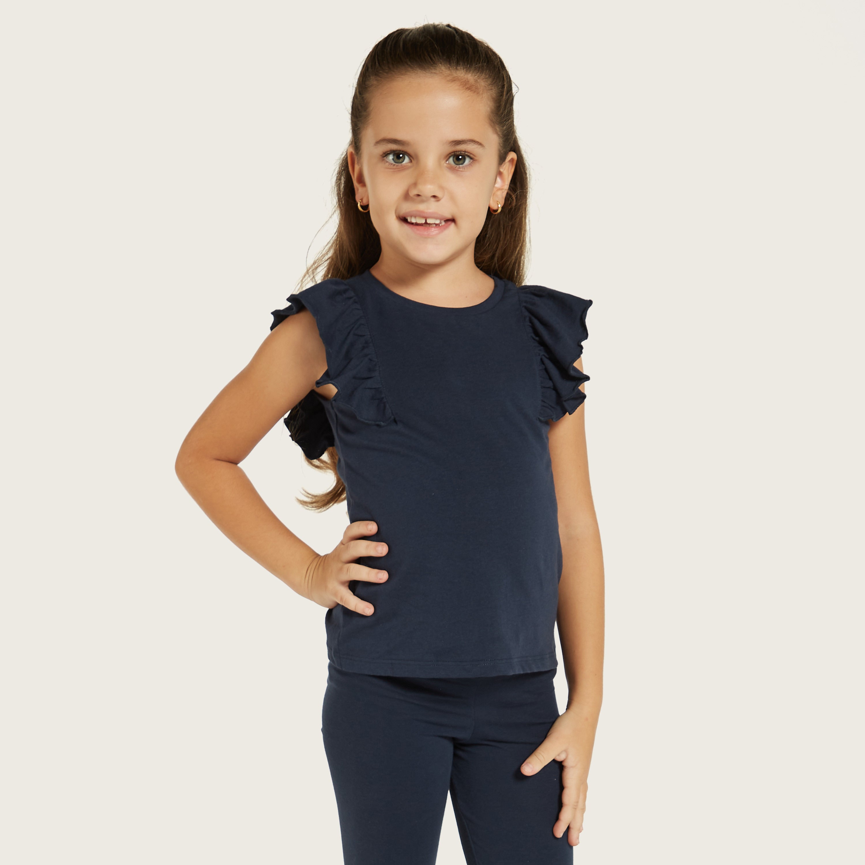 Juniors Solid Top with Ruffle Sleeves - Set of 2