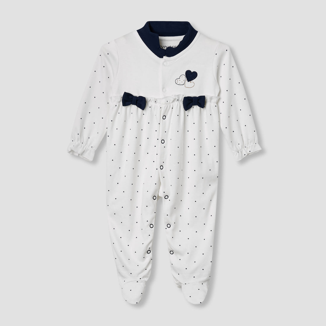 Juniors Heart Print Closed Feet Sleepsuit with Long Sleeves - White / 9-12 mths