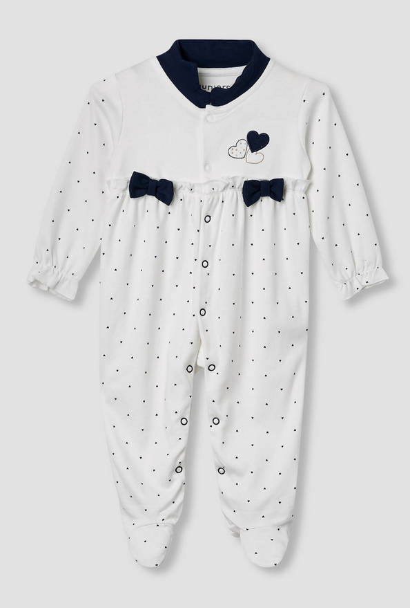 Juniors Heart Print Closed Feet Sleepsuit with Long Sleeves