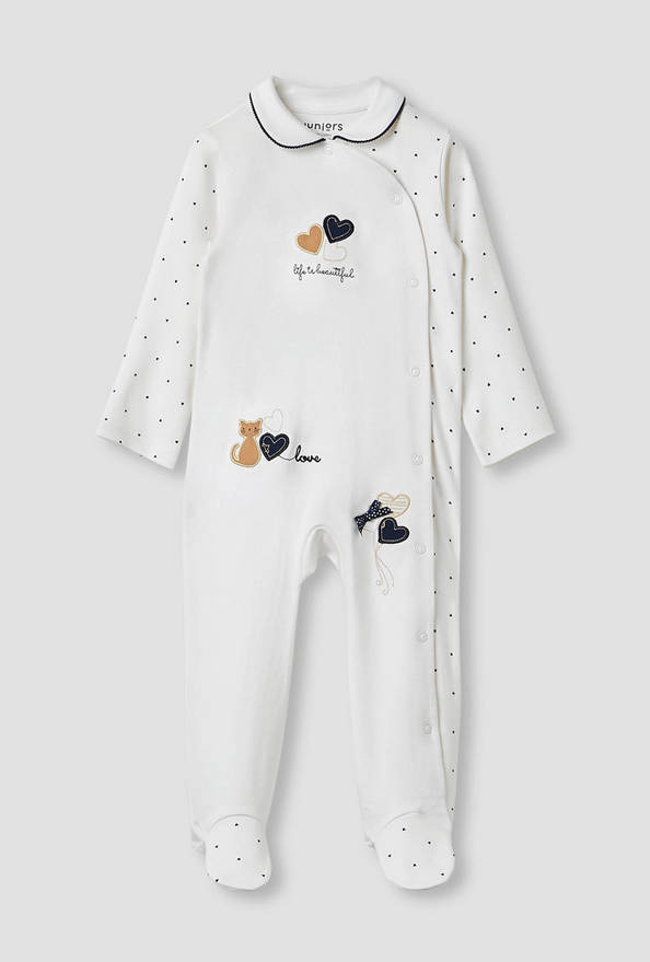 Juniors Heart Print Sleepsuit with Long Sleeves and Button Closure