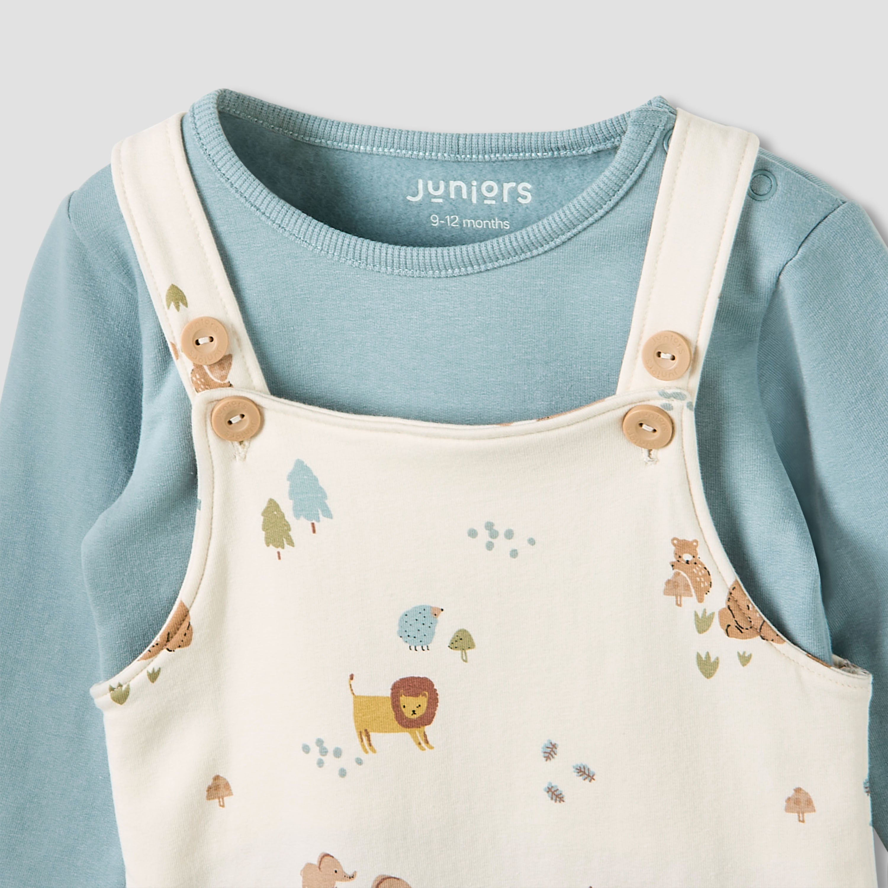 Juniors Boys Dungaree Set with Adjustable Straps - Cotton - Crew Neck - Long Sleeves