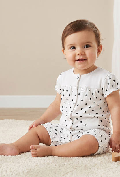 Juniors Round Neck Short Sleeves Romper with Floral Print-undefined-image-1