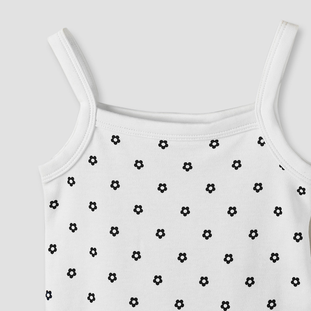 Juniors Cotton Square Neck Strappy Bodysuit with Floral Print