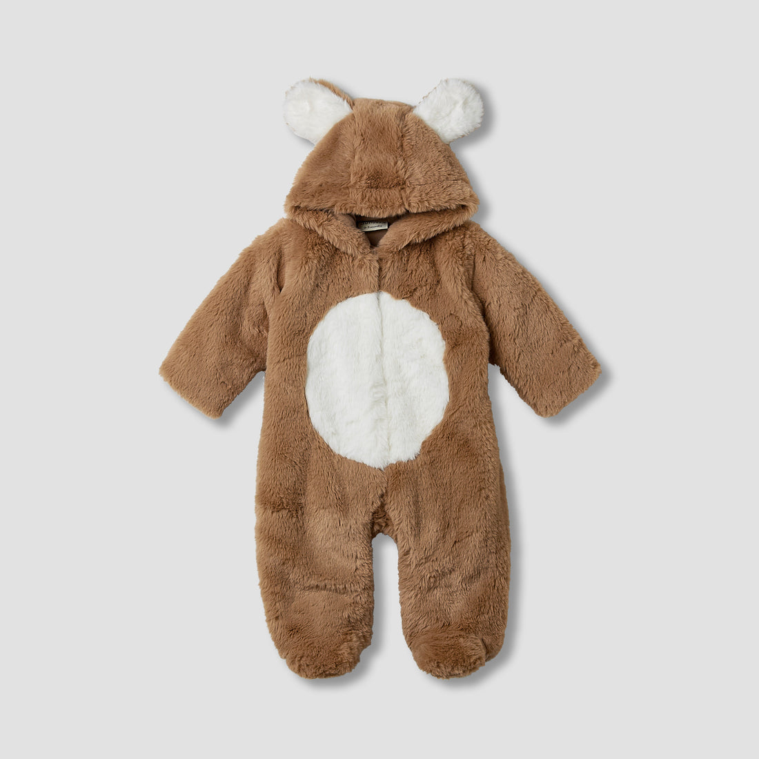 Juniors Hooded Sleepsuit with Faux Fur - Polyester - Long Sleeves - Brown / 9-12 mths