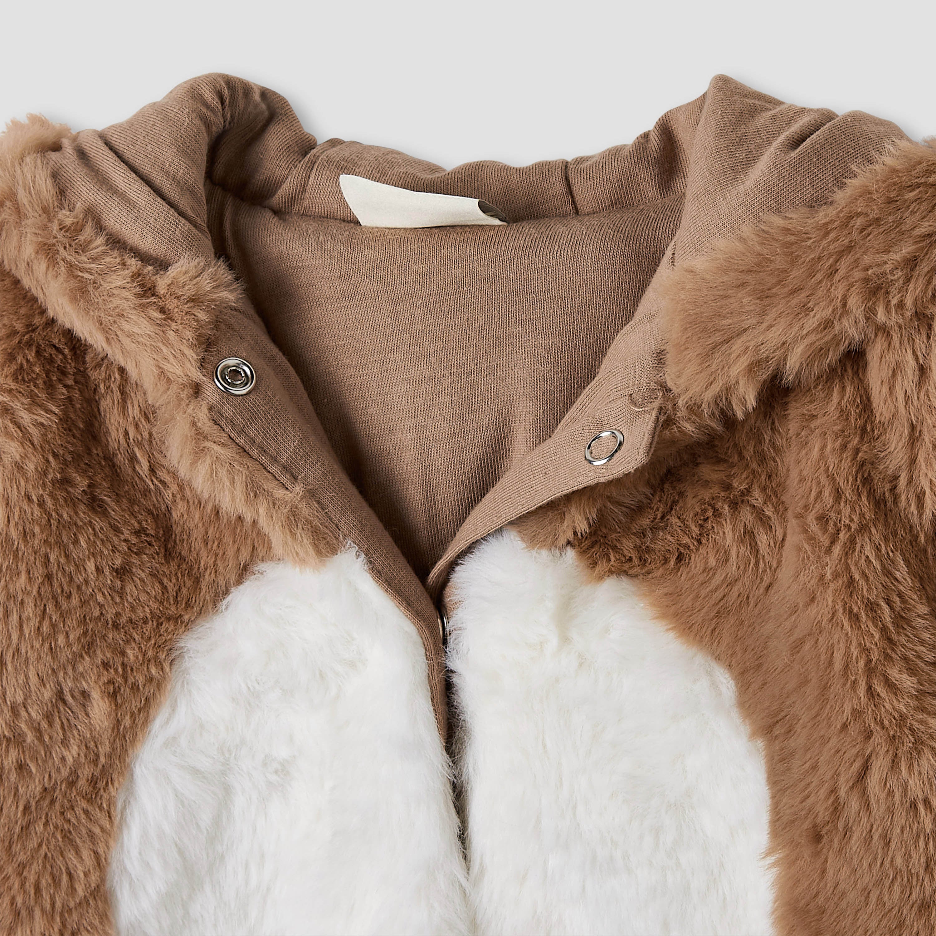 Juniors Hooded Sleepsuit with Faux Fur - Polyester - Long Sleeves