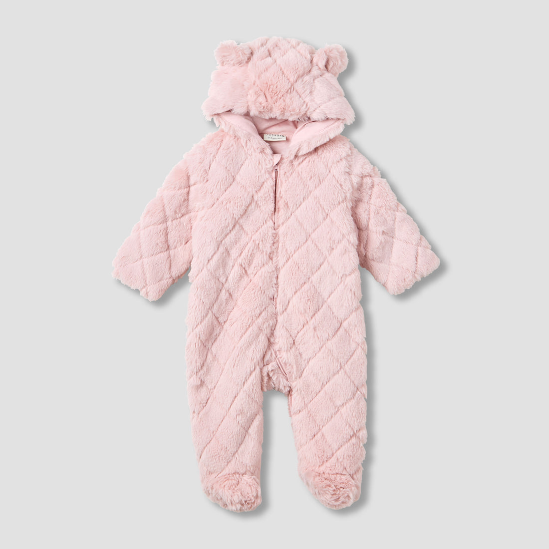 Juniors Hooded Long Sleeves Sleepsuit with Faux Fur Texture - Pink / 9-12 mths