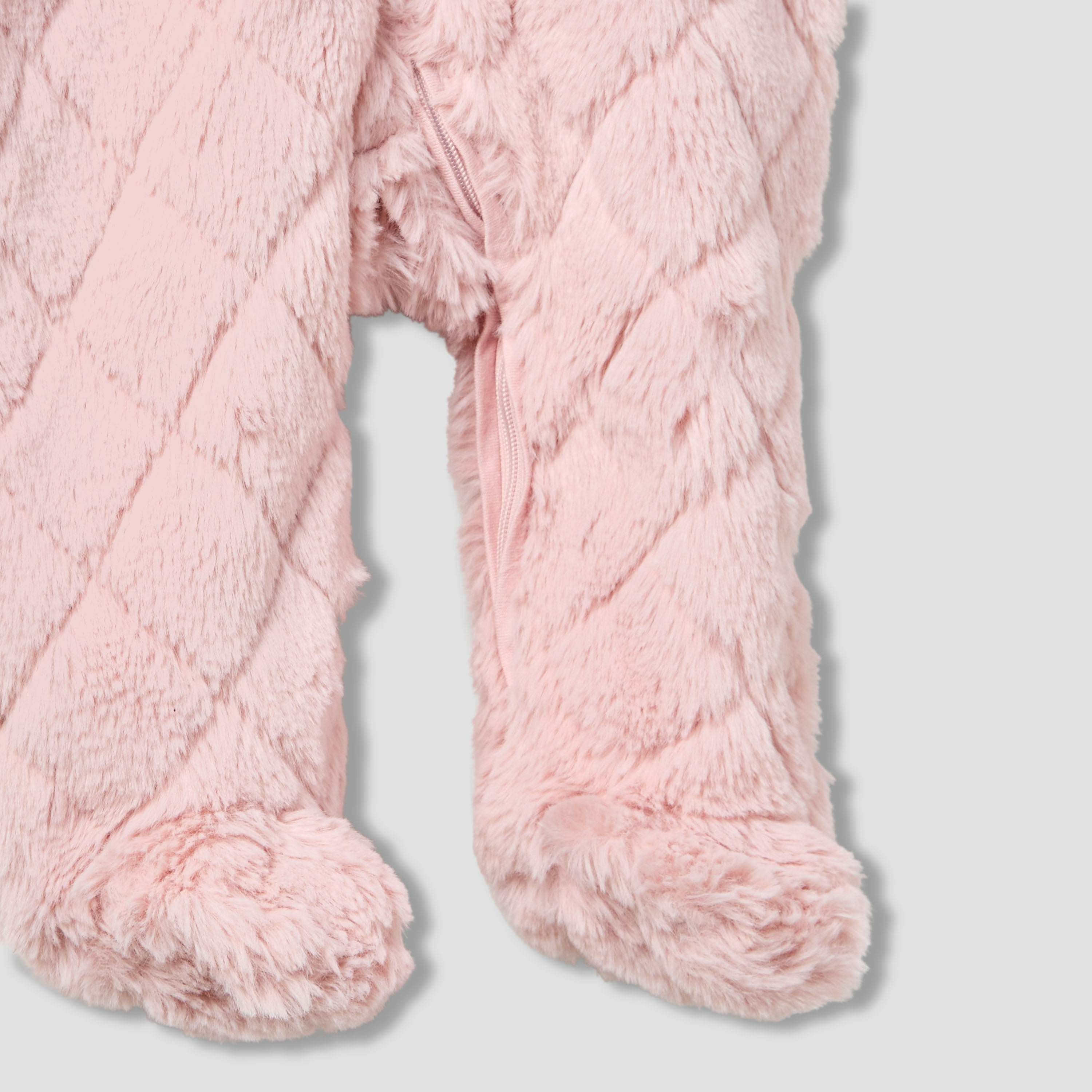 Juniors Hooded Long Sleeves Sleepsuit with Faux Fur Texture