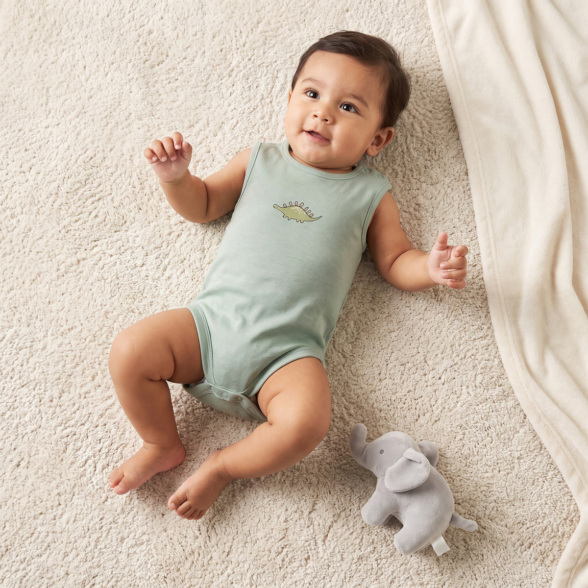 Pack of 3 Juniors Round Neck Sleeveless Bodysuit with Dinosaur Print
