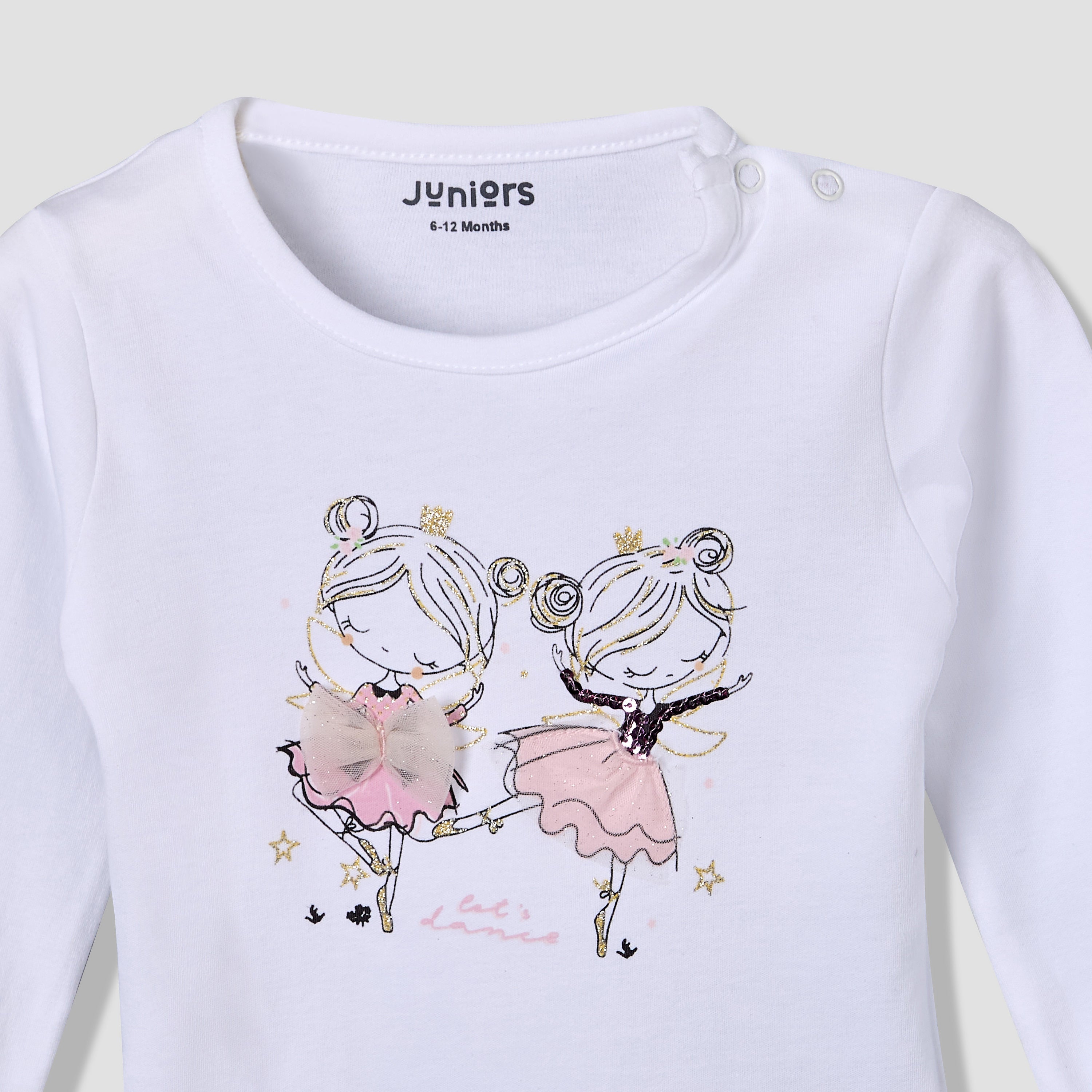 Juniors Cotton Round Neck Long Sleeves Pyjama Set with Ballerina Print