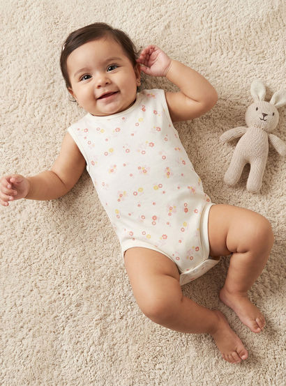 Pack of 7 Juniors Cotton Sleeveless Bodysuit with Floral Print-baby-girls-clothing-bodysuits-image-2