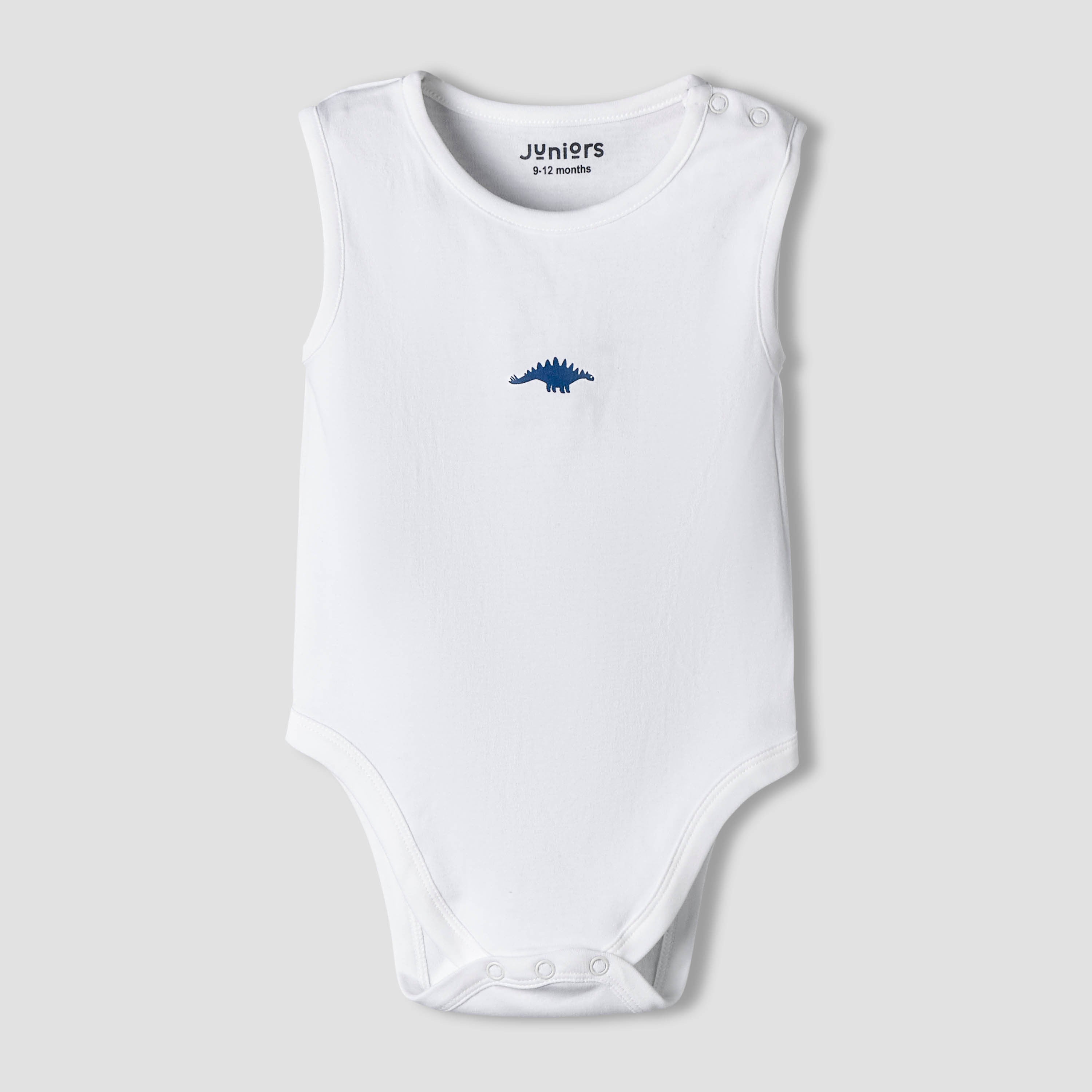 Pack of 7 Juniors Cotton Round Neck Sleeveless Bodysuit with Dinosaur Print