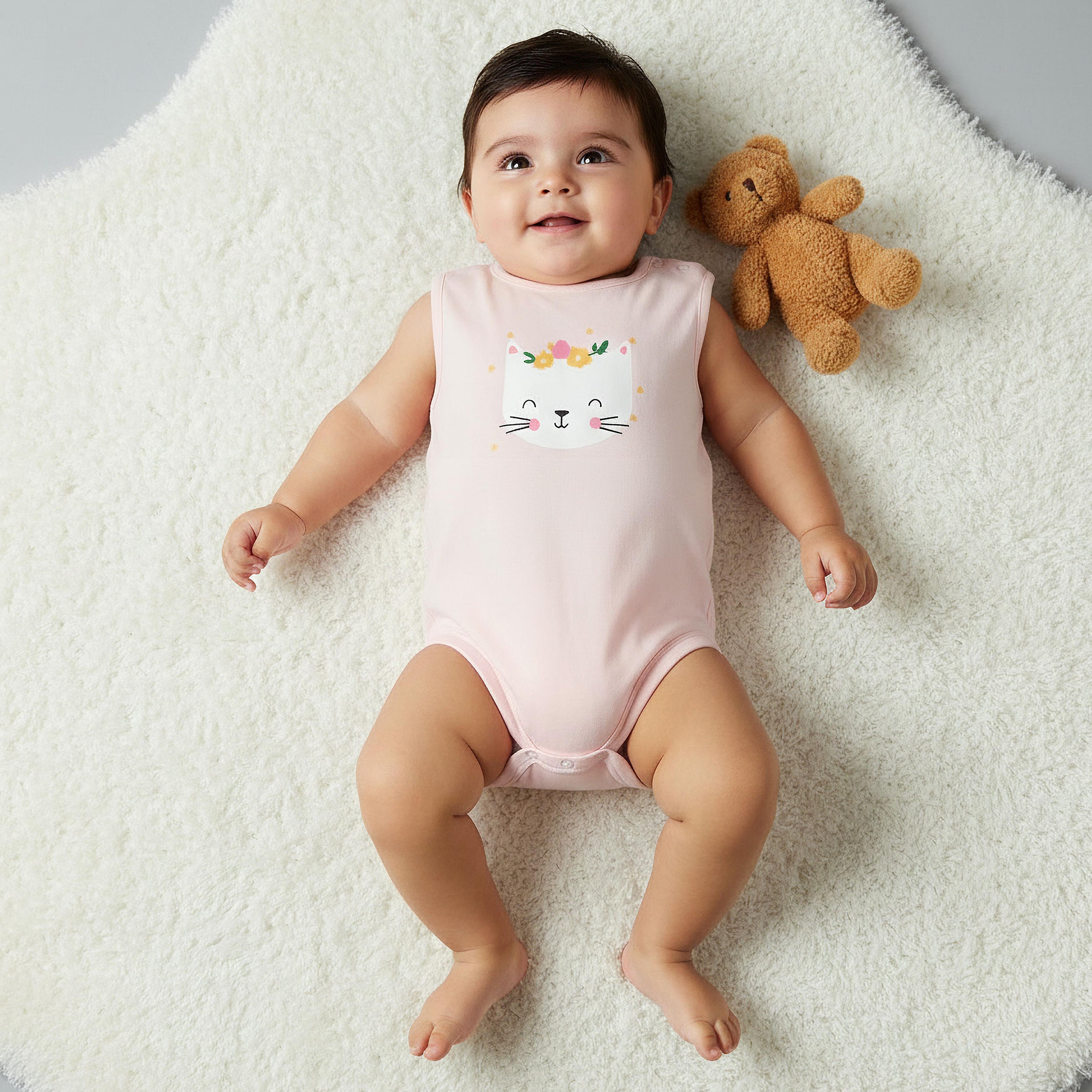 Pack of 7 Juniors Cotton Sleeveless Bodysuit with Fun Print