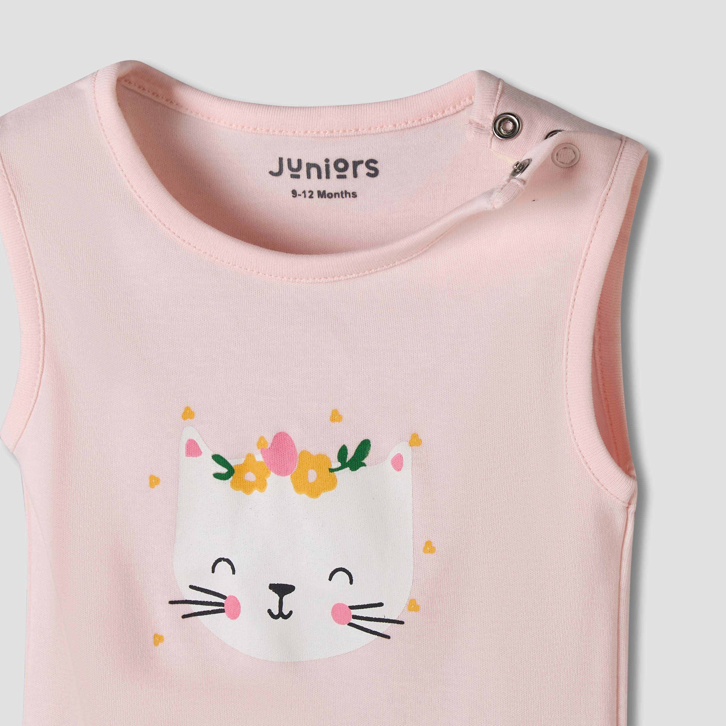 Pack of 7 Juniors Cotton Sleeveless Bodysuit with Fun Print