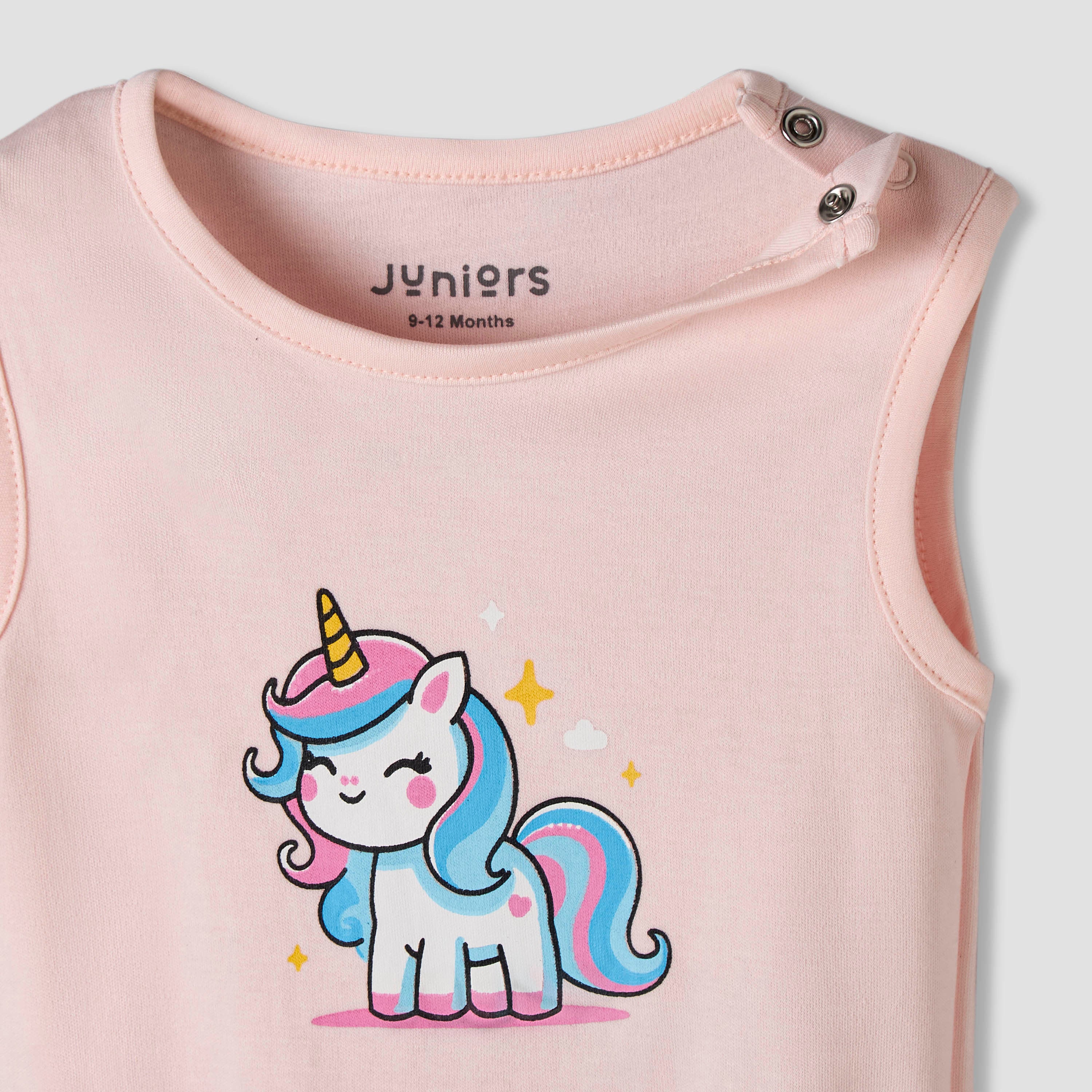 Pack of 7 Juniors Cotton Sleeveless Bodysuit with Unicorn Print