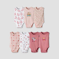 Pack of 7 Juniors Cotton Sleeveless Bodysuit with Floral Print-undefined-image-1