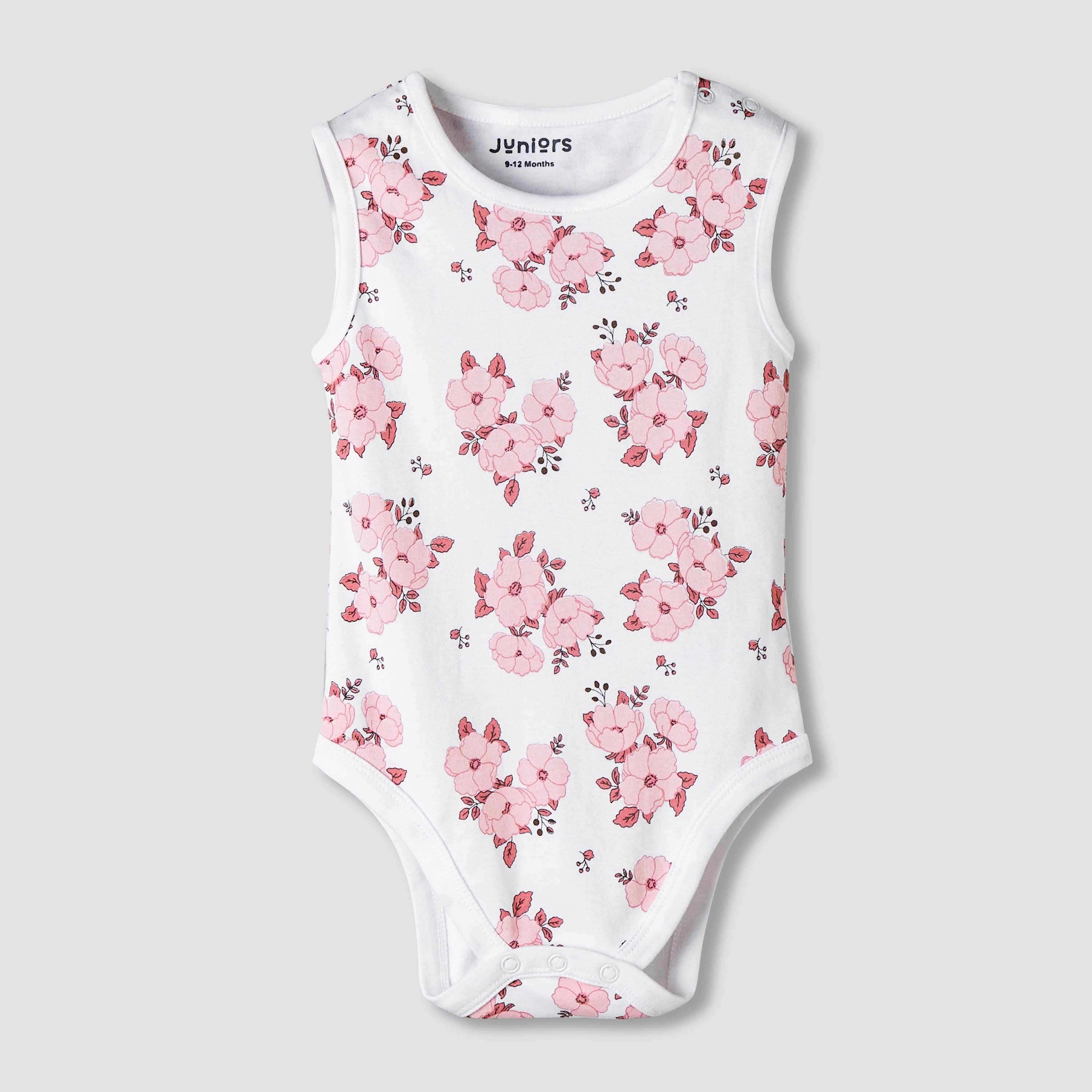 Pack of 7 Juniors Cotton Sleeveless Bodysuit with Floral Print