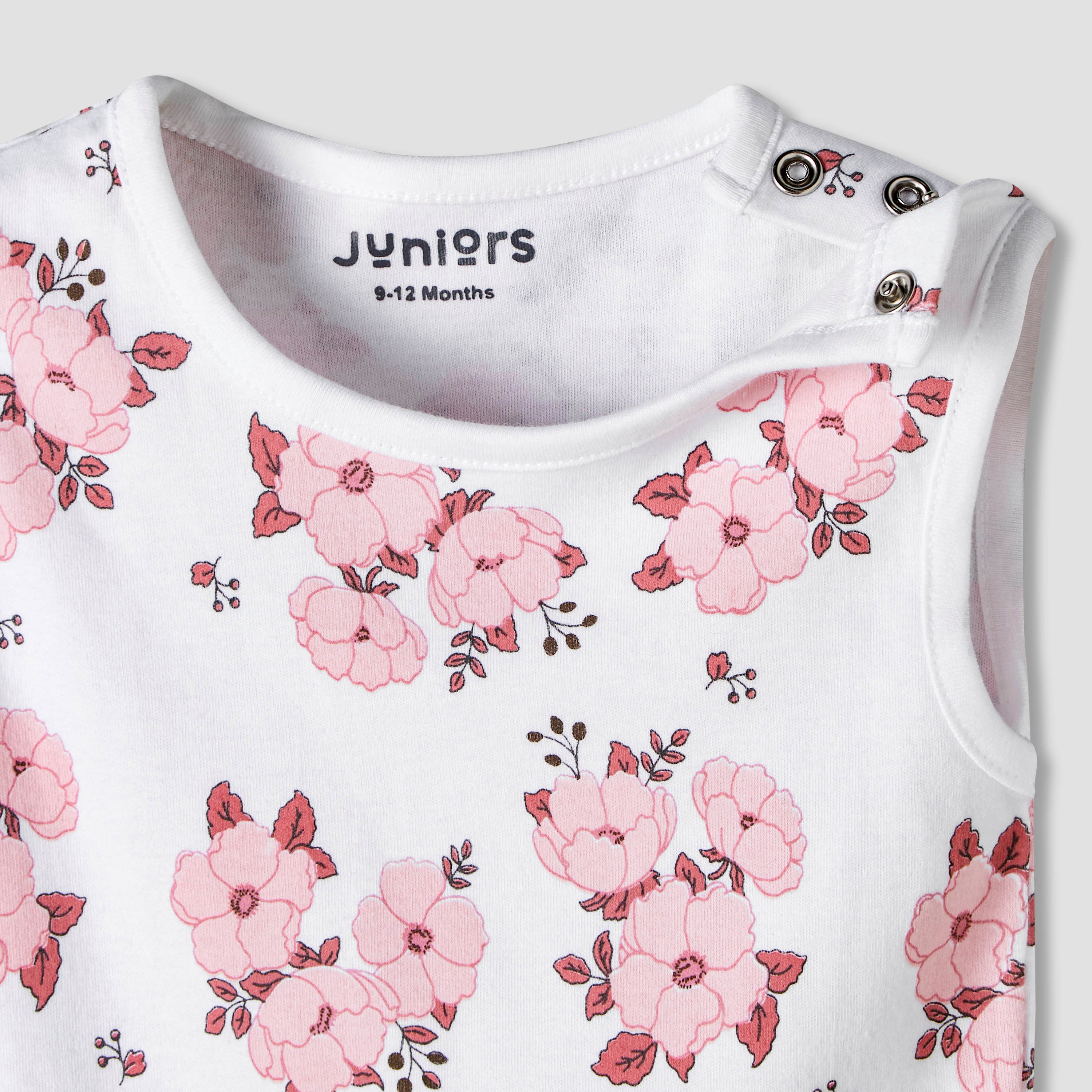 Pack of 7 Juniors Cotton Sleeveless Bodysuit with Floral Print