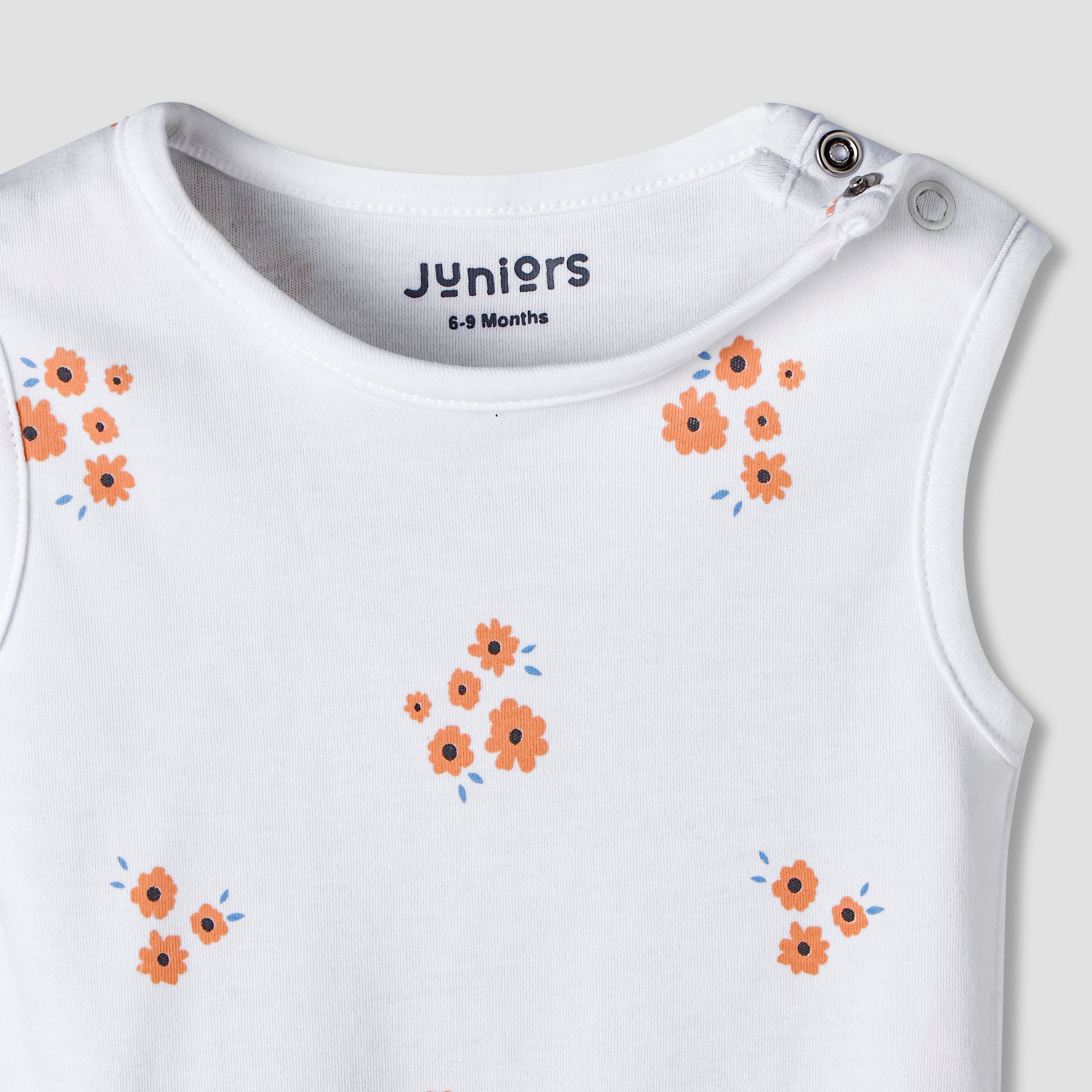 Pack of 7 Juniors Cotton Sleeveless Bodysuit with Floral Print