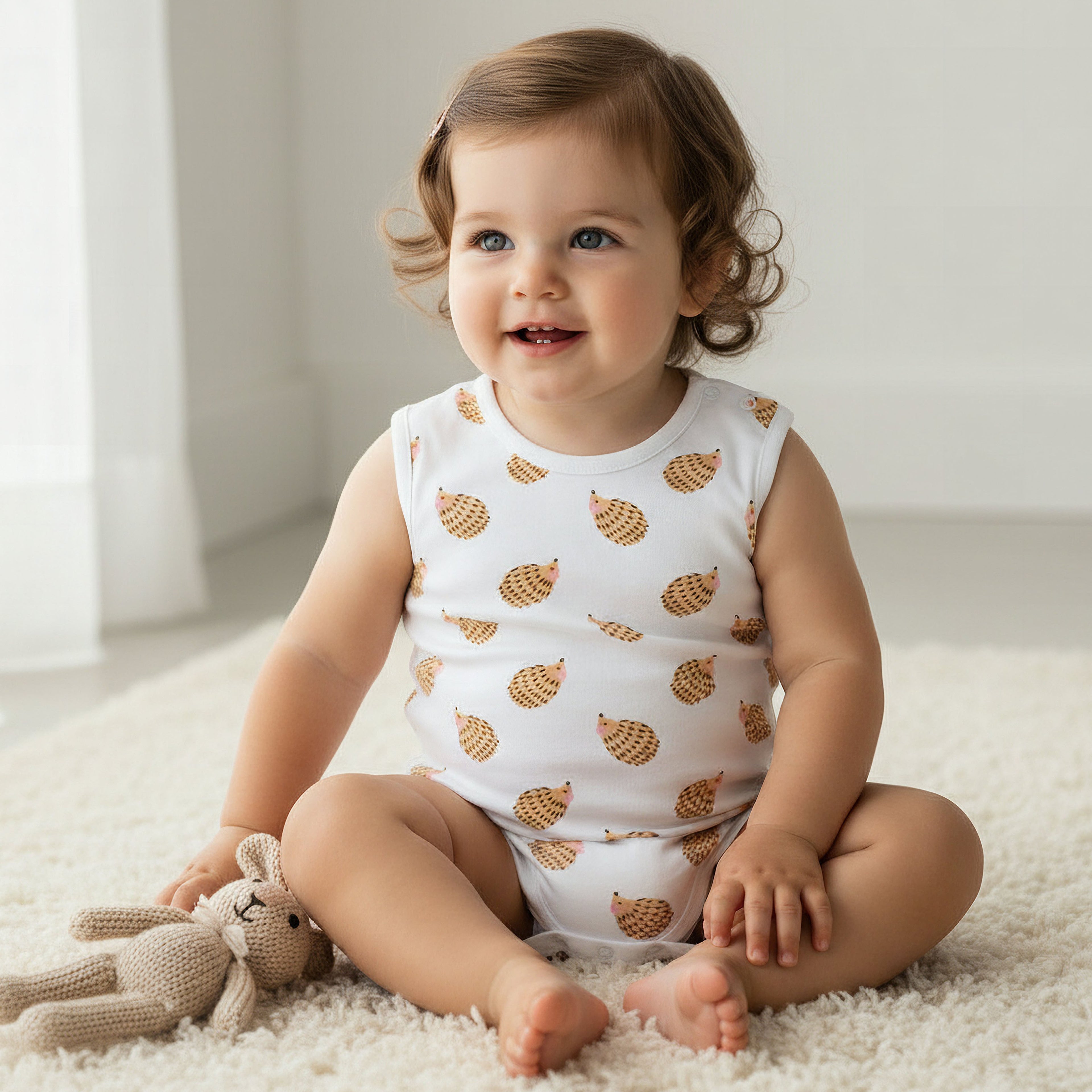 Pack of 7 Juniors Cotton Sleeveless Bodysuit with Assorted Print
