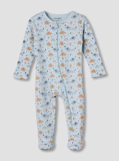 Juniors Cotton Round Neck Long Sleeve Sleepsuit with Zip Closure-baby-girls-clothing-nightwear-sleepsuits-image-1