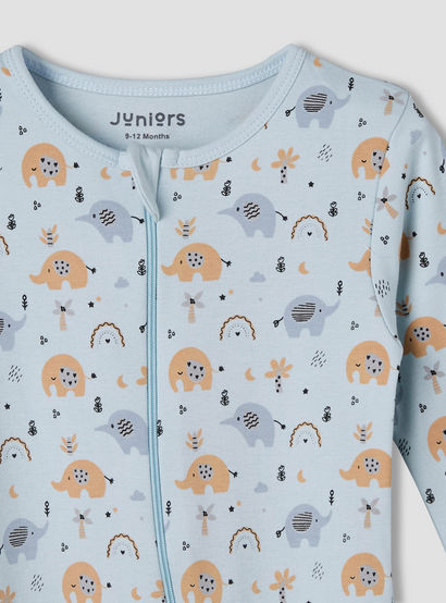 Juniors Cotton Round Neck Long Sleeve Sleepsuit with Zip Closure-baby-girls-clothing-nightwear-sleepsuits-image-3