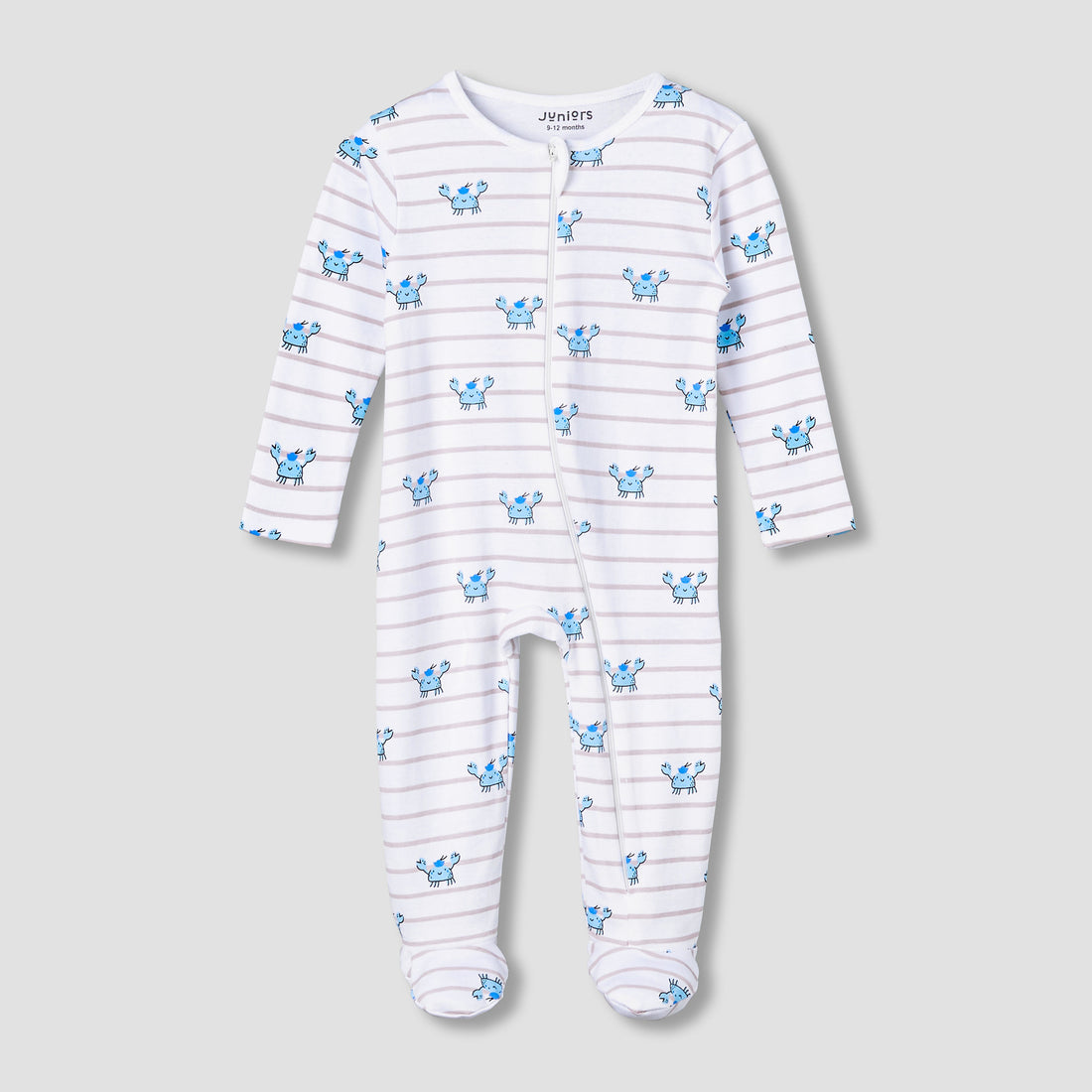 Juniors Cotton Round Neck Long Sleeve Sleepsuit with Zip Closure - Multicolour / 12-18 mths