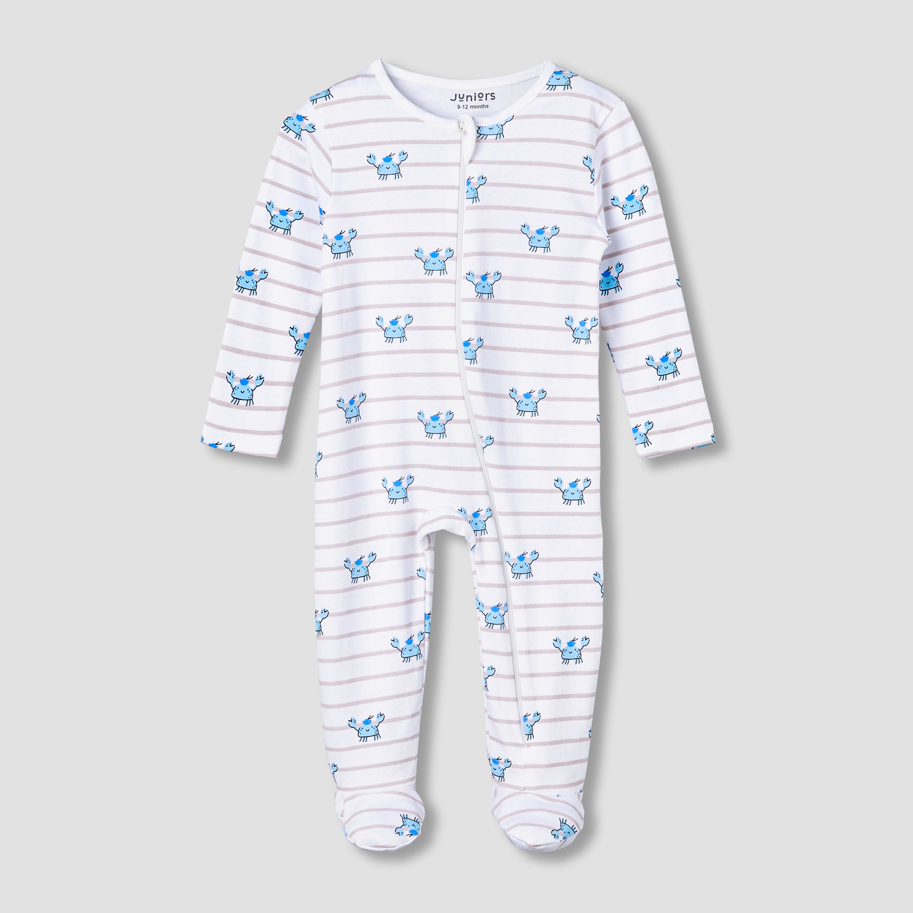 Juniors Cotton Round Neck Long Sleeve Sleepsuit with Zip Closure - Multicolour / 12-18 mths