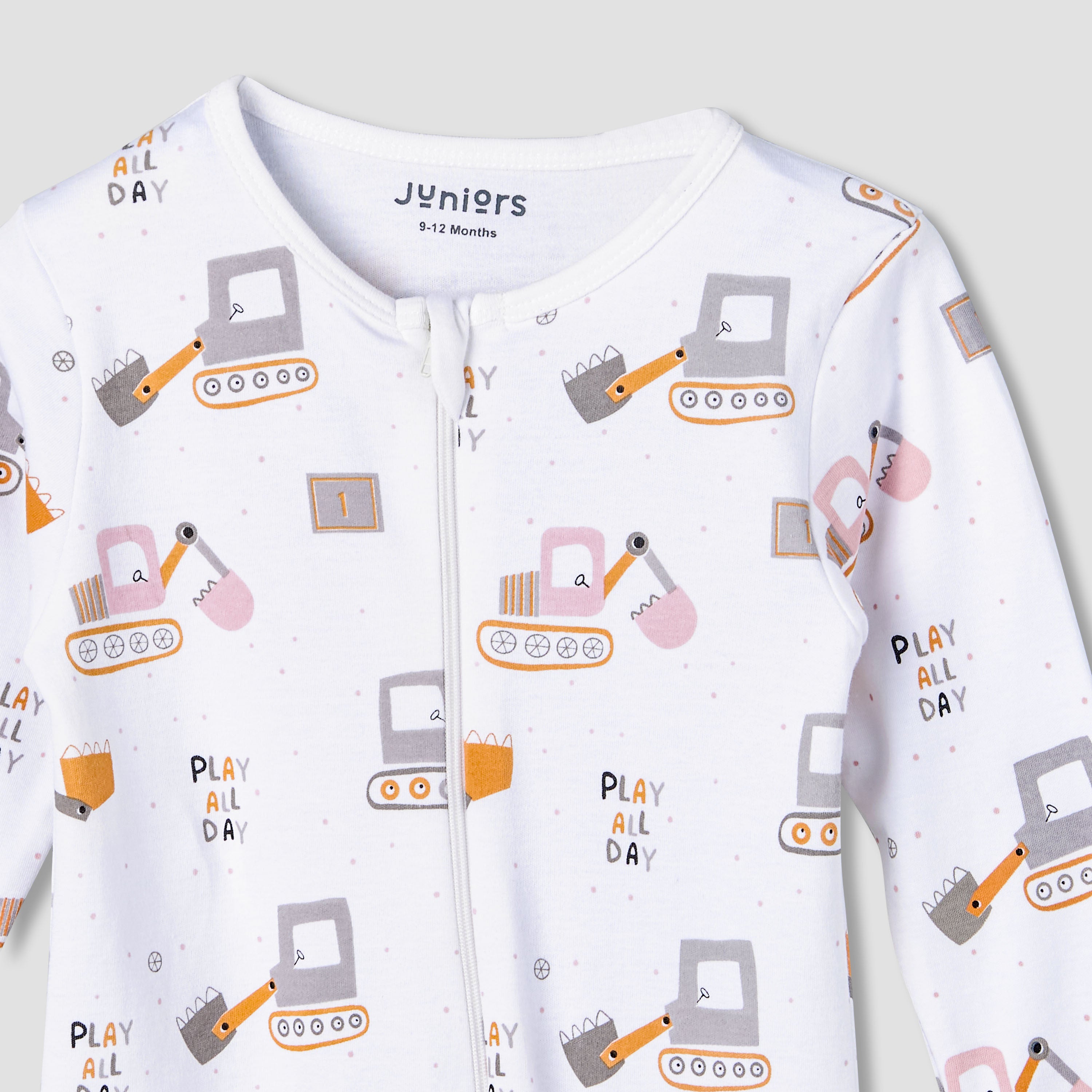 Juniors Cotton Round Neck Long Sleeve Sleepsuit with Zip Closure