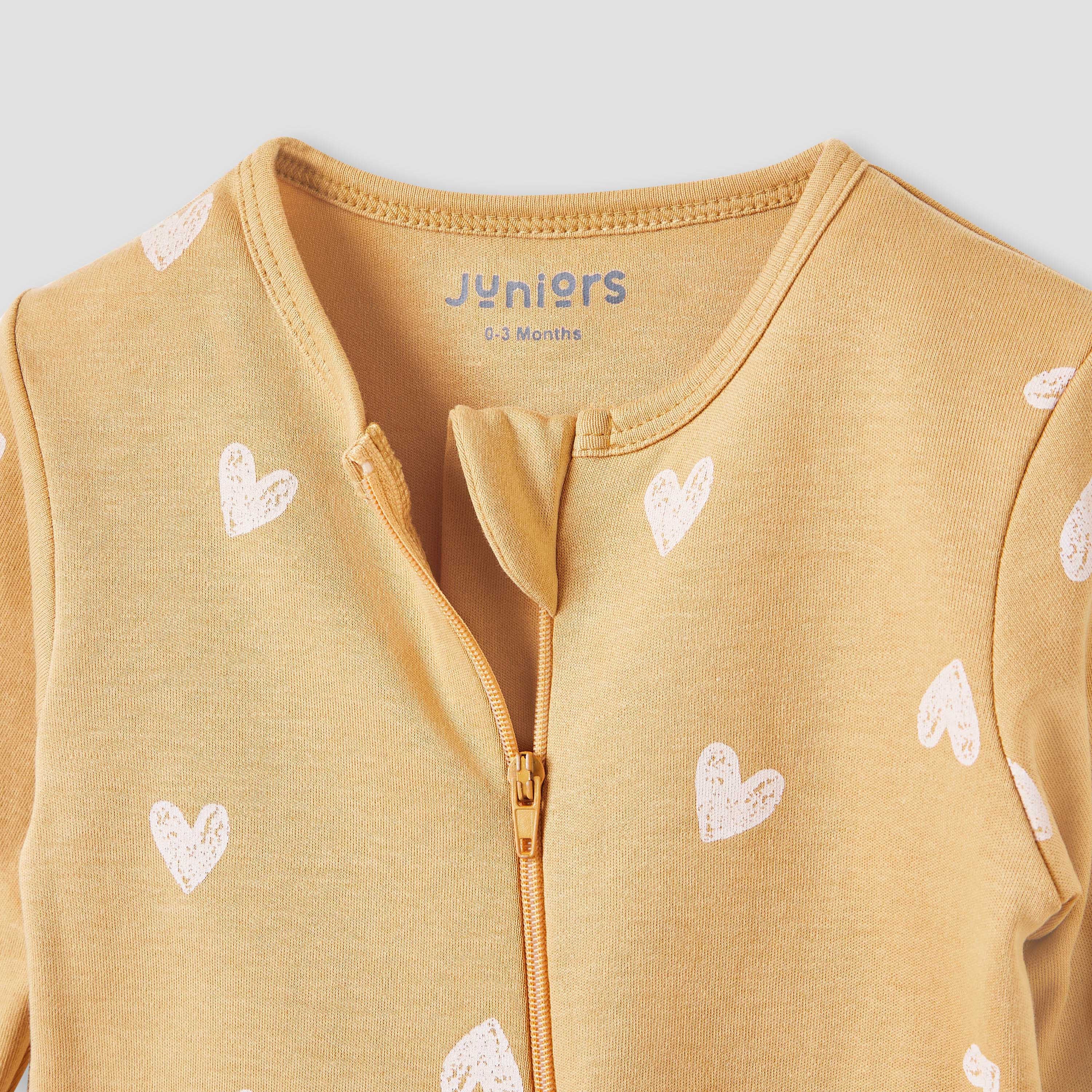 Juniors Heart Print Sleepsuit with Long Sleeves and Zip Closure