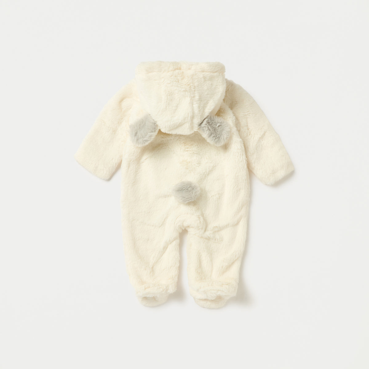 Juniors Faux Fur Textured Hooded Sleepsuit with Applique Detail and Zip Closure