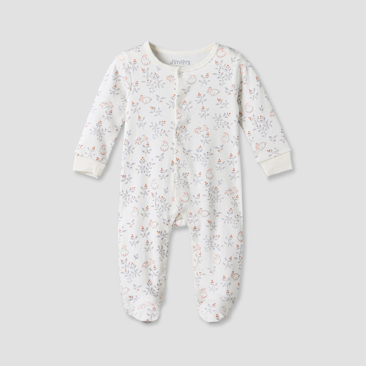 Pack of 2 Juniors Cotton Round Neck Long Sleeves Sleepsuit with Bunny Print