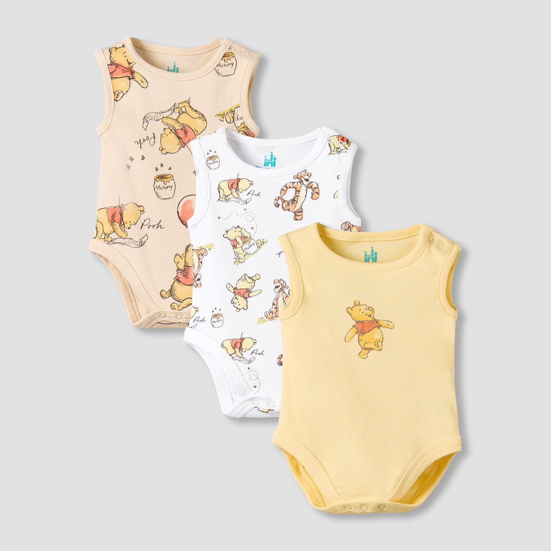 Pack of 3 Disney Round Neck Sleeveless Bodysuit with Winnie the Pooh Print